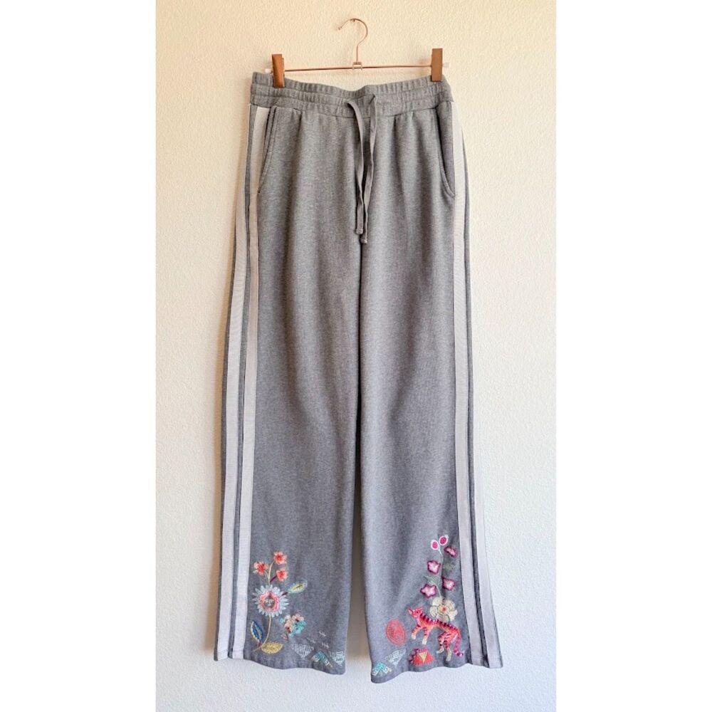 Johnny Was Griffin Wide Leg Ribbon Pant in Embroidered Grey Marled size Small - Picture 6 of 16